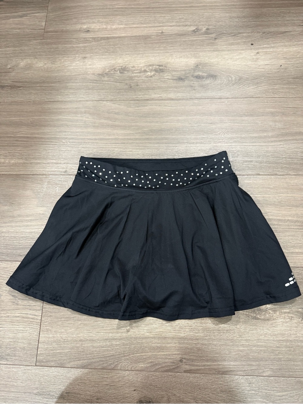 Black Child Skater/Cheer/Dance Skirt with Studded Waistband and built in shorts